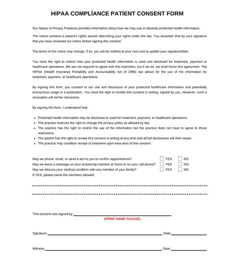 Hipaa Consent Form Template Printable Hipaa Compliance Patient Consent Form Medical Consent