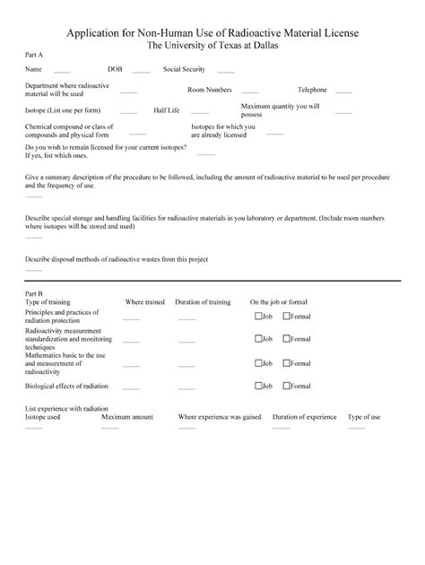 Fillable Online Utdallas Application For Non Human Use Of Radioactive