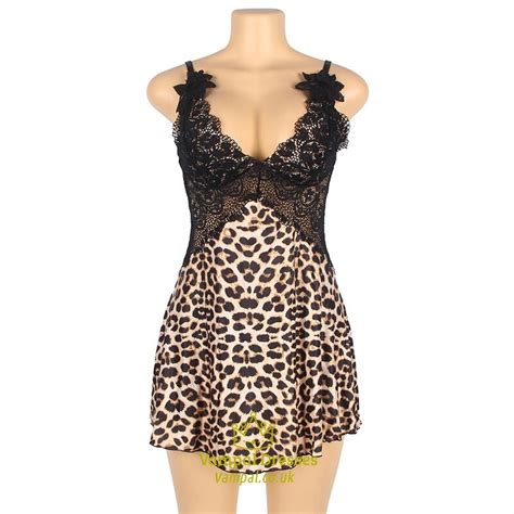 Black Large Size Lingerie Erotique Strap Night Dress Leopard Lace