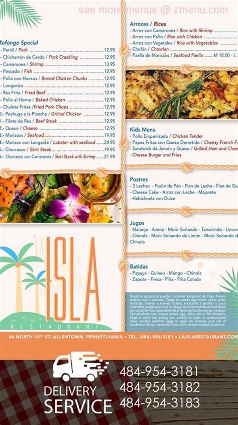 Online Menu of la isla Restaurant Restaurant, Allentown, Pennsylvania ...