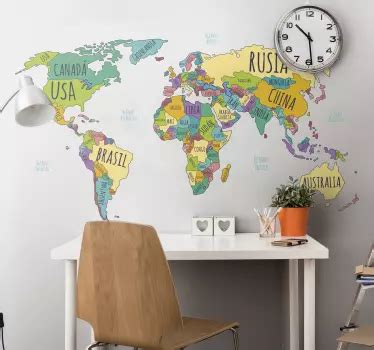 Vinil Sticker Mapa Mundial A Colores Mundi Mapamundi Color