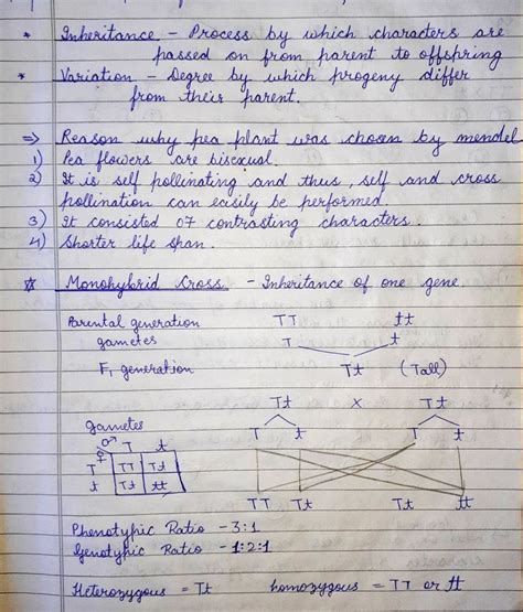 Class Ncert Biology Handwritten Notes Of Principle Of Inheritance