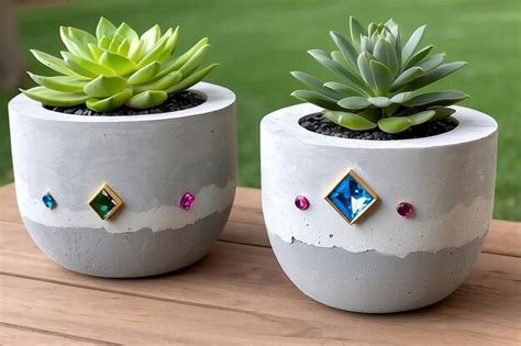 Premium Photo DIY Concrete Planters With Embedded Gemstone Accents