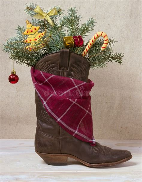 American West Leather Cowboy Bootchristmas Image Stock Illustration