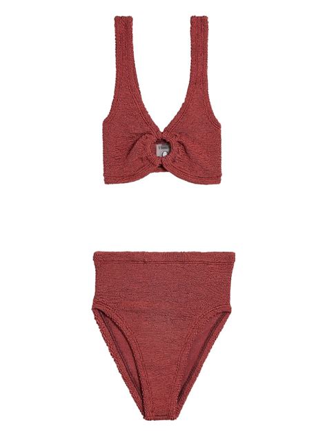 Hunza G Nadine Seersucker Bikini Set Red FARFETCH UK