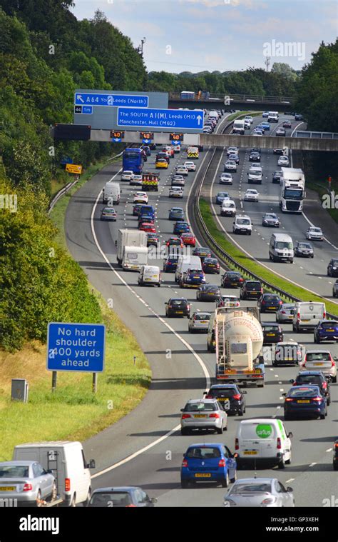 Traffic Jam On The A1 M Motorway Near Leeds Yorkshire Uk Stock Photo