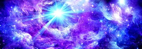 Cosmic Purple Background With Bright Stars And Nebulae Stock