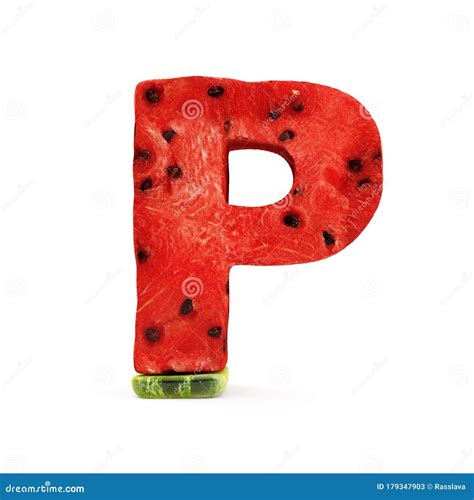 Watermelon Alphabet Isolated On White Background Letter P Stock