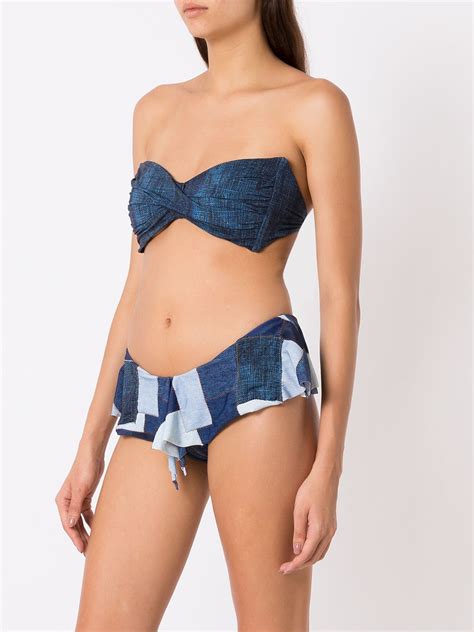 Amir Slama Patchwork Denim Style Bikini Blue FARFETCH