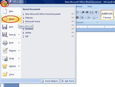 Microsoft Word Tutorial Open An Existing Document