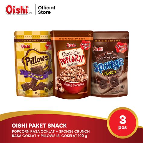 Jual Oishi Paket Snack Coklat Popcorn Pillows Sponge 100 Gr X 3