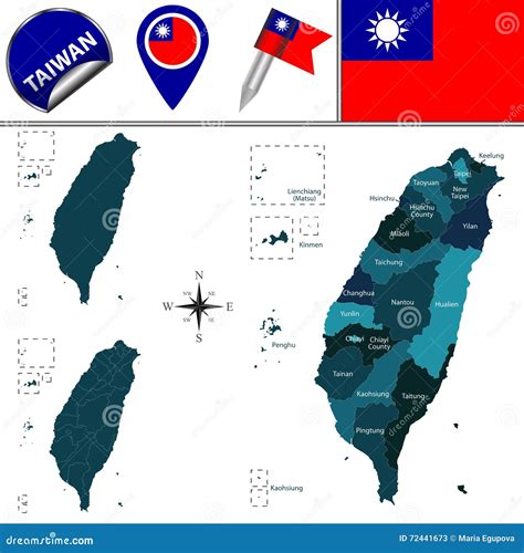 Kaart Van Taiwan Met Genoemde Afdelingen Vector Illustratie