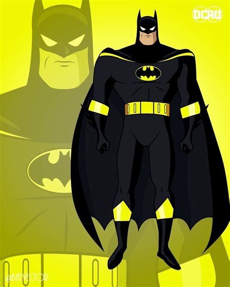 The Batman Animated Character Is Standing In Front Of A Yellow