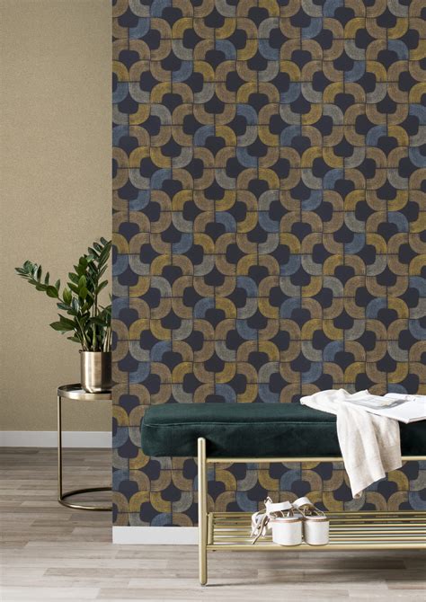 Modern Geo Navy & Gold Wallpaper – Nobletts Wallpaper