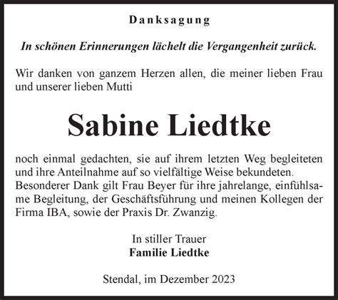 Traueranzeigen Von Sabine Liedtke Abschied Nehmen De