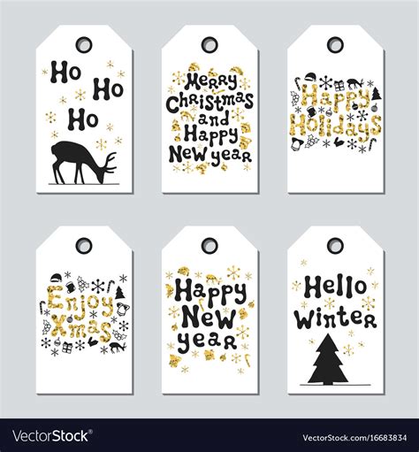 Christmas And New Year Gift Tags Cards Xmas Gold Vector Image