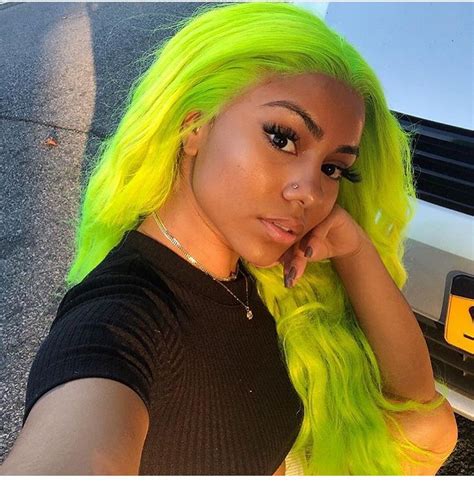 Neon Green Hair Not For Me But Looks Cute On Her Neon Green Hair Green Hair Body Wave Weave