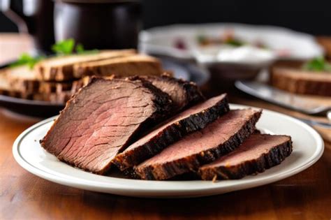 Premium Photo Beef Brisket Slices Resting On A Plate With Sliced Bread