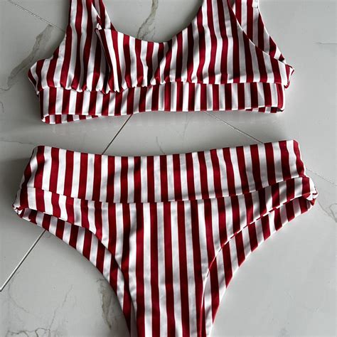 Red And White Stripe Bikini Depop