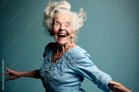 Generative ai adorable cute old woman dancing isolated. Stock ...