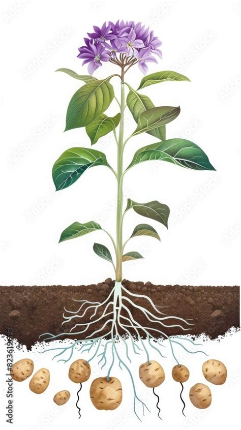 potato plant anatomy on field grow up in farming concept leaf structure ...