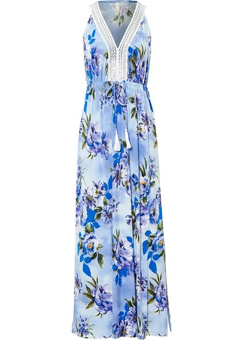 Sommerliches Maxikleid Mit Blumen Druck Blau Damen Bonprix