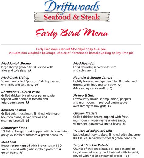 Driftwoods Early Bird Menu Min Driftwoods Seafood Steak