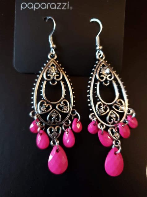 Fashionable Hot Pink Paparazzi Earrings 5tax Jewelry Drop