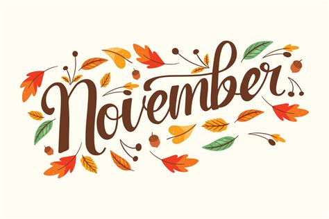 November Lettering With Autumn Decoration 24478450 Vector Art At Vecteezy