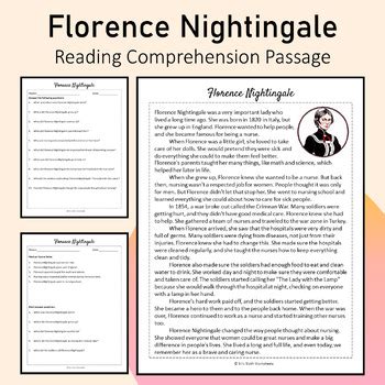 Florence Nightingale Biography Reading Comprehension Printable Tpt