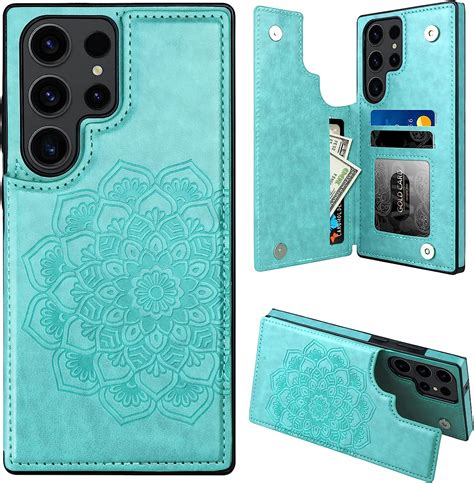 Mmhuo For Samsung S23 Ultra Case With Card Holderflower Magnetic Back Flip Case For