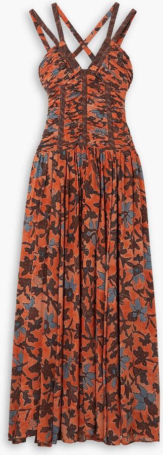 Ulla Johnson Anya Ruched Floral Print Silk Crepe Maxi Dress Shopstyle