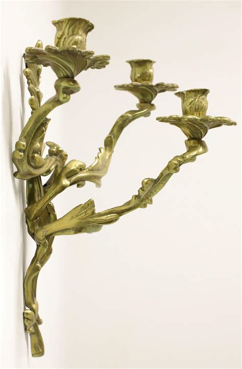 Antique 1920 S Solid Brass Rococo Style Candle Wall Sconce For Sale At