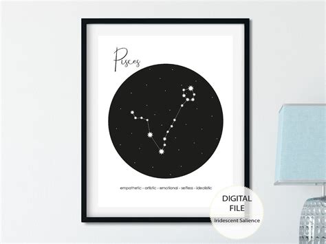 Pisces Constellation Zodiac Star Map Pisces T Etsy