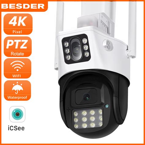 BESDER 8MP 4K PTZ WiFi IP Camera With Dual Lens Dual Screen Color Night