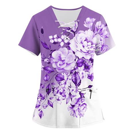 Ehtmsak Womens Floral Scrubs Set Flowers Short Sleeve V Neck Workwear