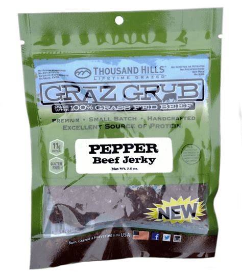 Grass Fed Pepper Beef Jerky Thousand Hills Lifetime Grazed