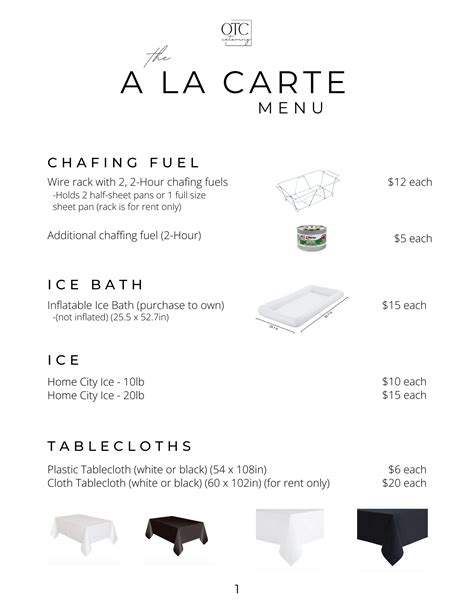 A La Carte Menu — Off the Cuff Catering