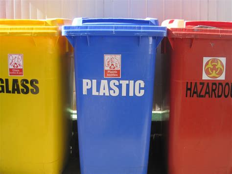 Edit free photo of Recycling bins,3 refuse bins,yellow,blue,red ...