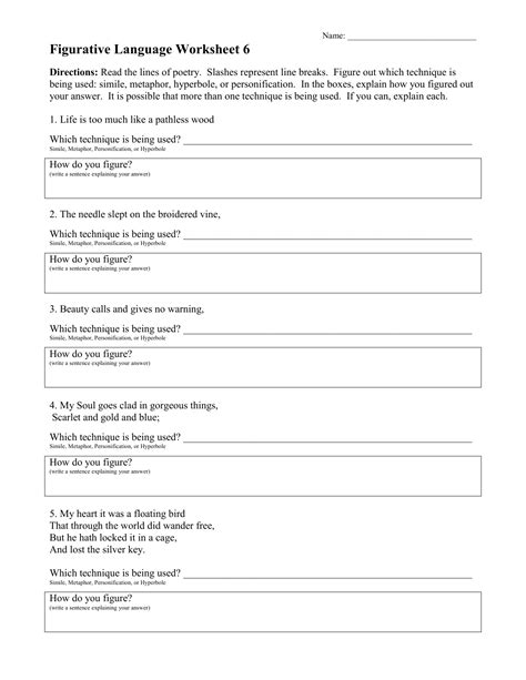 Figurative Language Worksheet 3 Answers