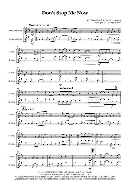 Dont Stop Me Now Arr Kayleigh Huelin By Queen Sheet Music For Alto