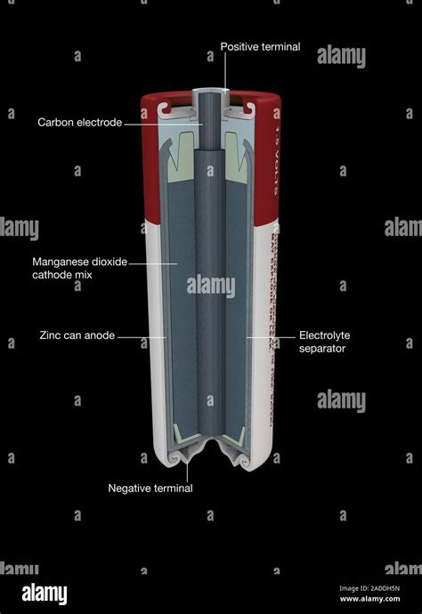 Zinc chloride battery. Cut-away illustration showing the typical structure of a zinc chloride ...