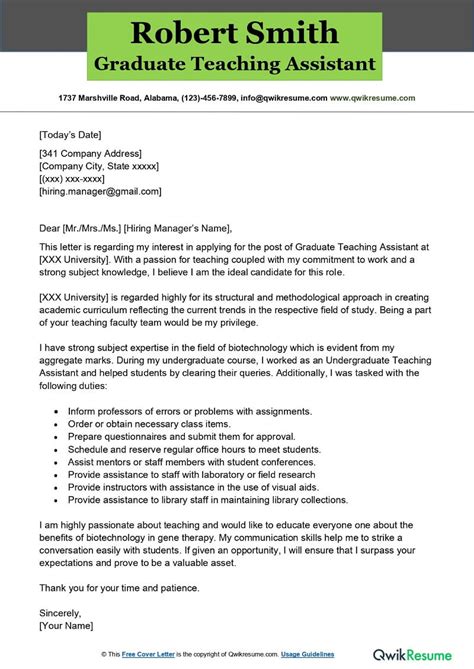 Academic Graduate Assistant Cover Letter Sample Docx Graduate Keski