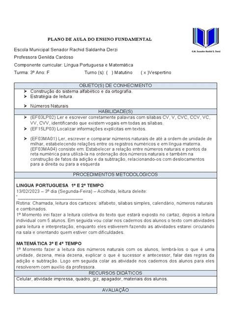 Plano De Aula Estrutura - Estrutura - Plano de Aula - 13-02-17-02 | PDF | Sílaba | Tempo