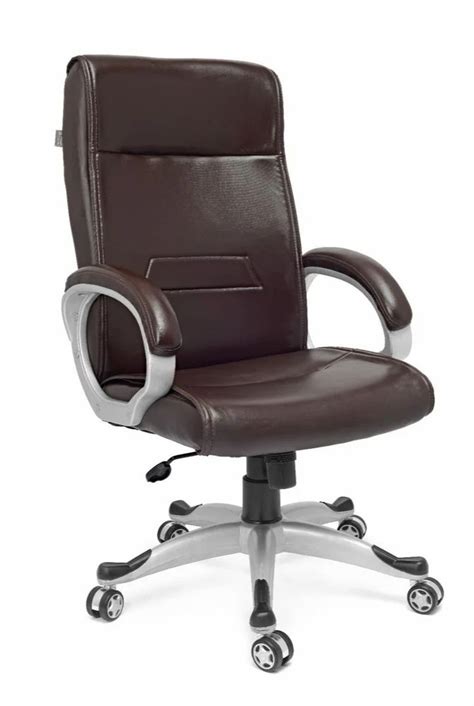 Mid Back 18 5inches Leather Office Revolving Chairs Dark Brown Base