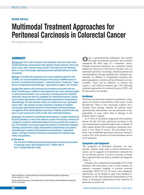 PDF Multimodal Treatment Approaches For Peritoneal Carcinosis In