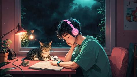 Lofi Boy Relaxing Study Session With Chill Vibes Premium Ai Generated