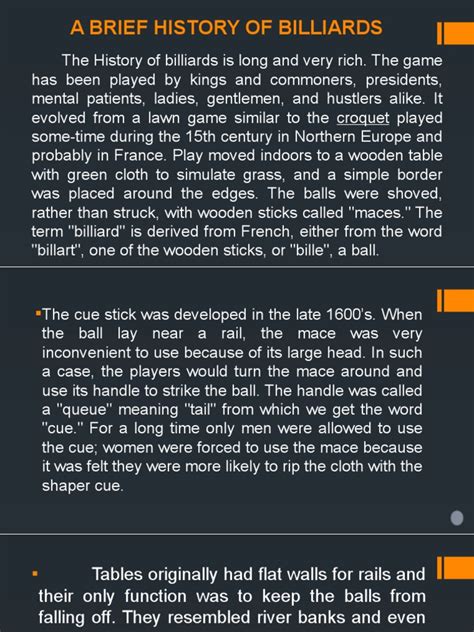 A Brief History of Billiards | PDF | Cue Sports | Pool (Cue Sports)