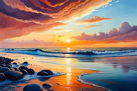 Premium AI Image | A painting of a sunset on the beach