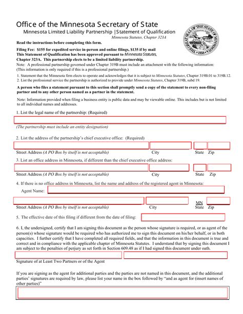 Minnesota Minnesota Limited Liability Partnership Statement Of